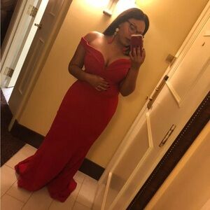 Elegant Red Off-Shoulder Evening Gown